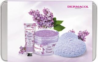 Zestaw upominkowy Dermacol Flower Lilac Care (peeling do ciała 200 g, krem do rąk 30 ml, świeca zapachowa 130 g)