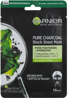 Garnier Skin Naturals Czysty węgiel drzewny Maska tekstylna z algami na rozszerzone pory 1 szt.
