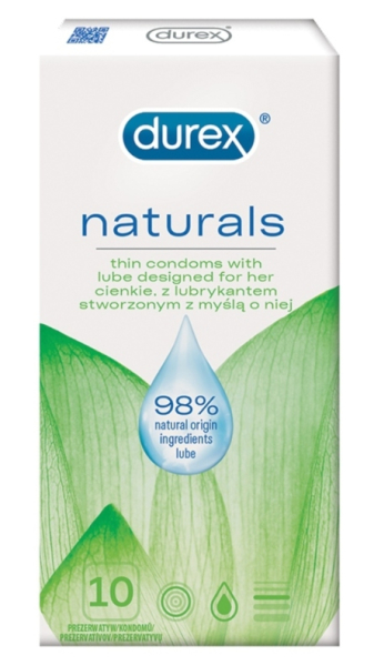 Durex Naturals Thin Condoms With Lube Designed For Her cienkie prezerwatywy